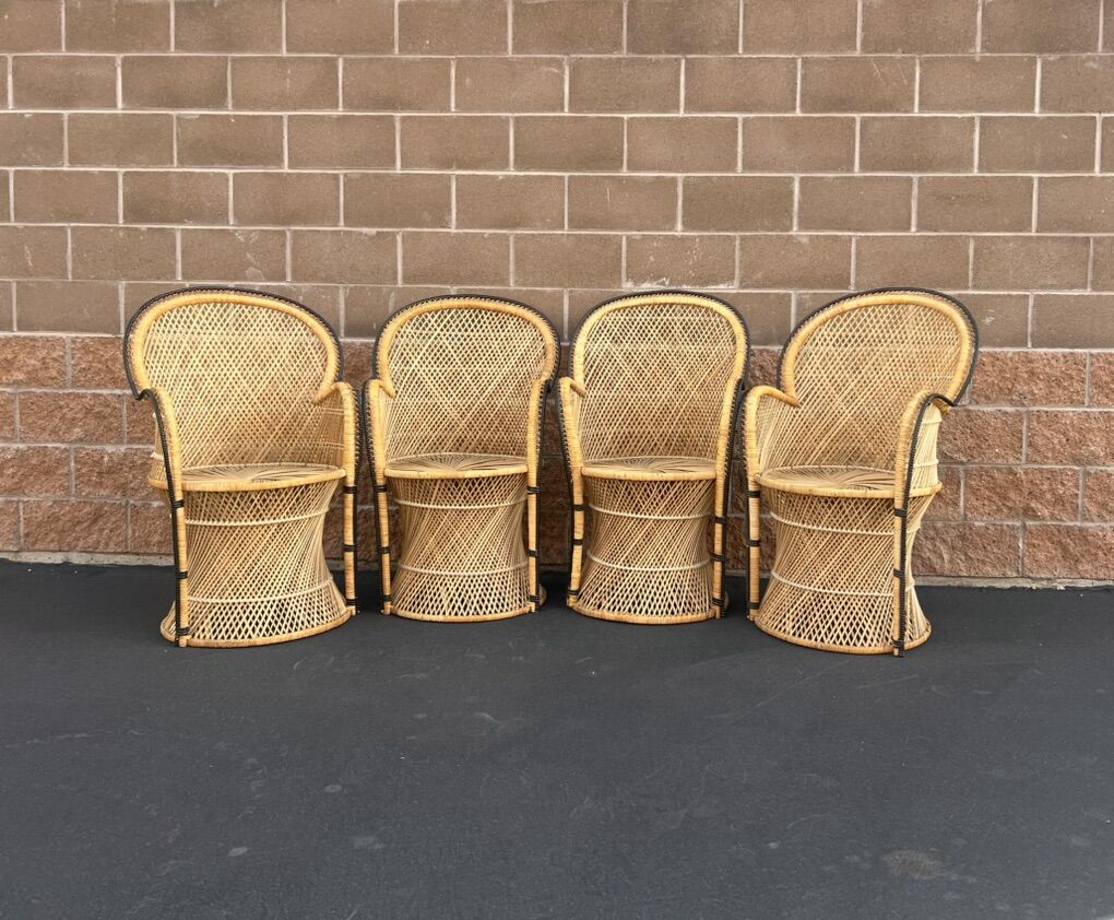 4 BEAUTIFUL Vintage Wicker Peacock Arm Chairs