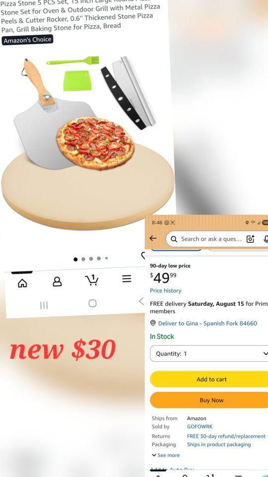 5-Piece Pizza Stone Set - 15 Inch Round Baking Stone for Oven & Outdoor Grill