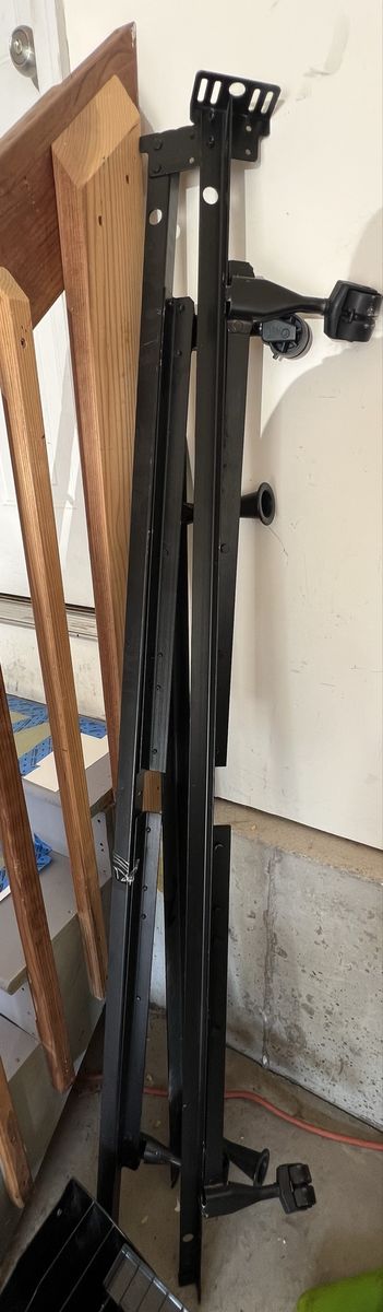 Heavy-Duty Black Metal Bed Frame with Wheels, Adjustable Size
