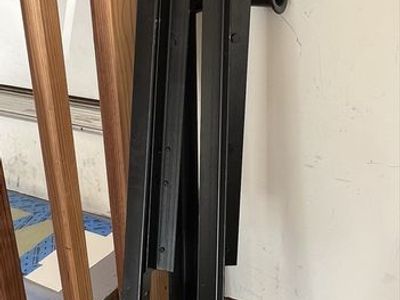 Heavy-Duty Black Metal Bed Frame with Wheels, Adjustable Size