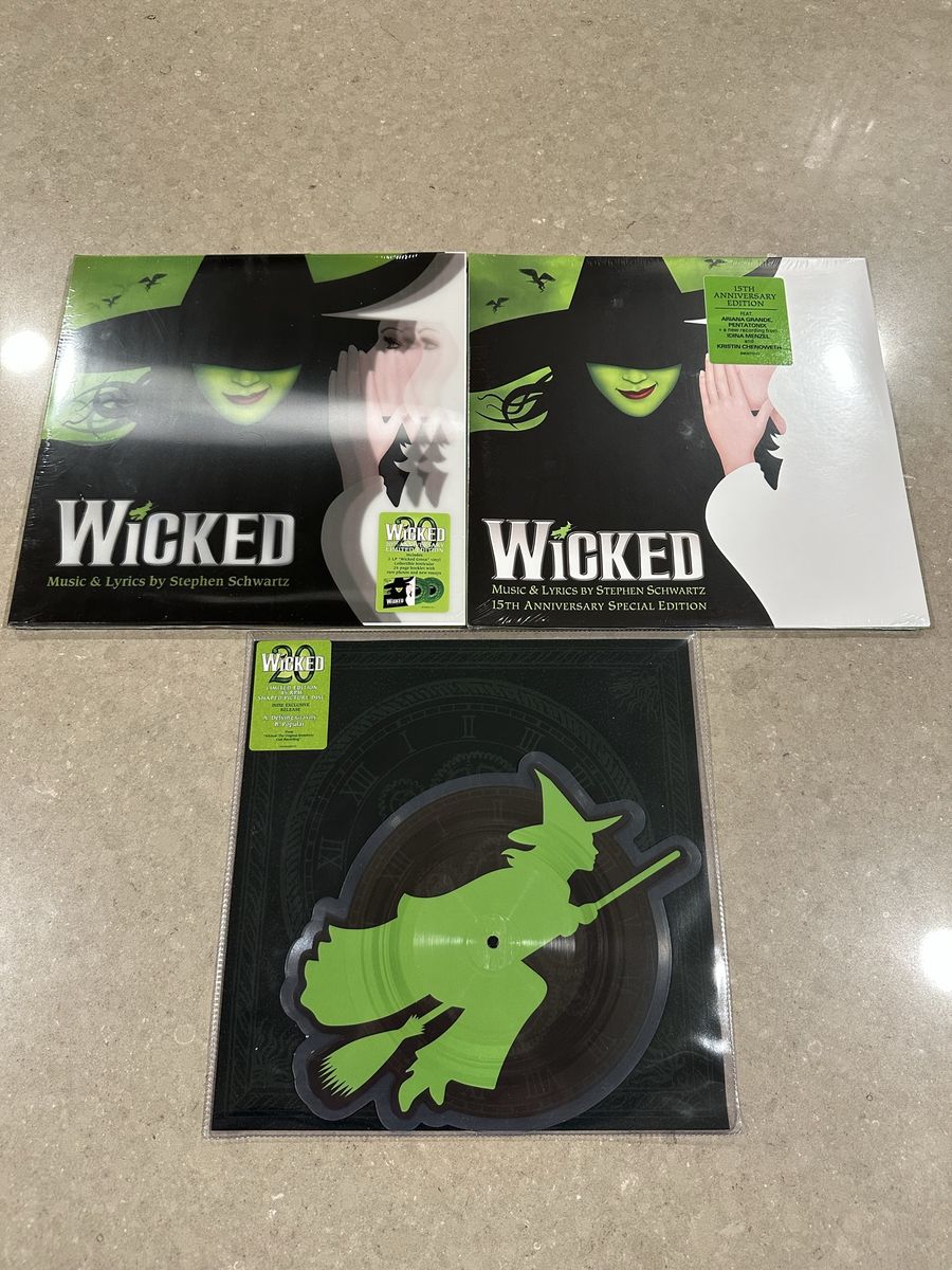 Wicked Collectors Vinyl Bundle-20th & 15th Anniversary & Die Cut Picture Elphaba Vinyl-Original Cast Recording-SEALED-RARE