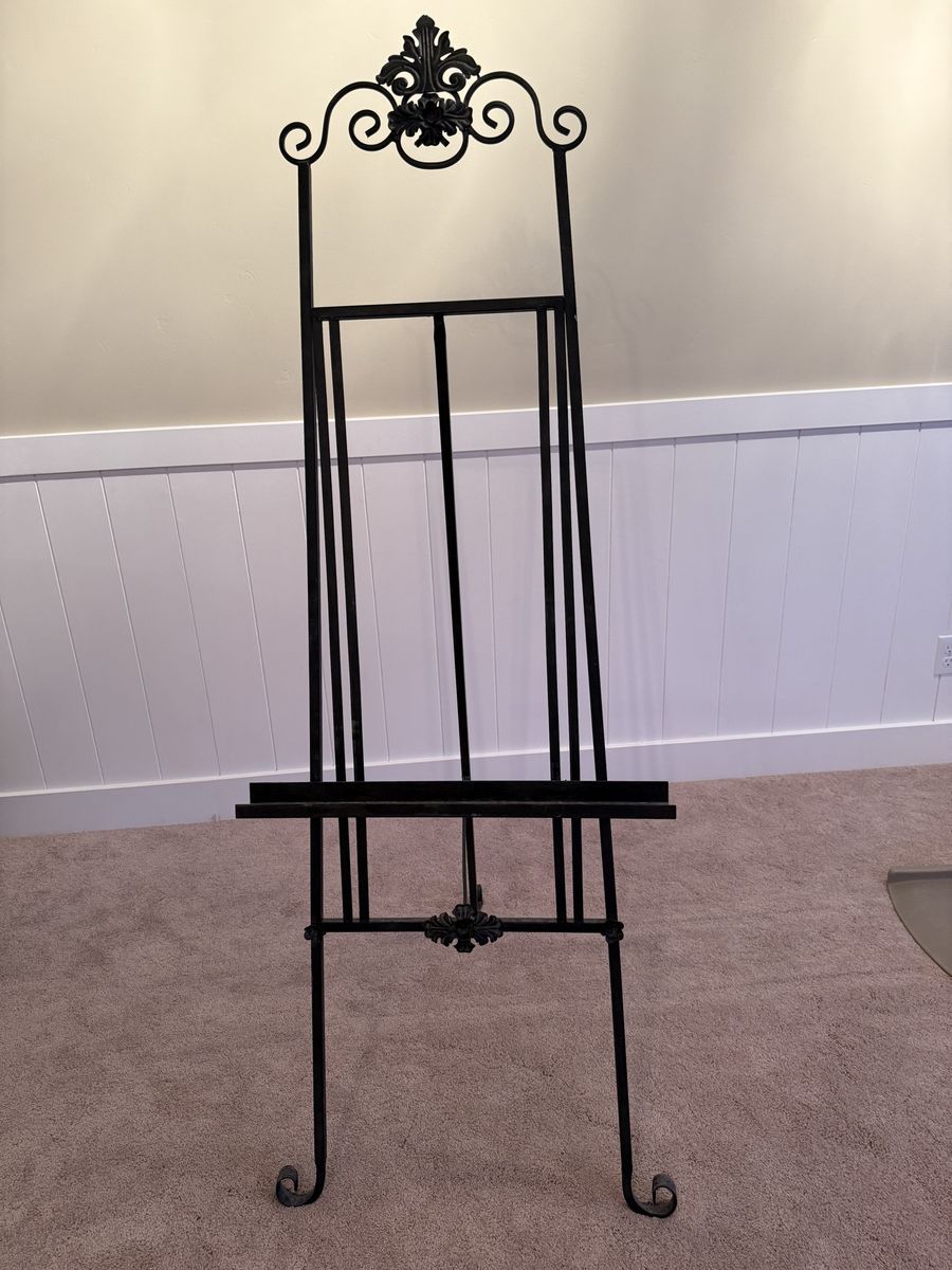 Decorative Black Wrought Iron Display Easel - Perfect for Art, Photos, or Signs