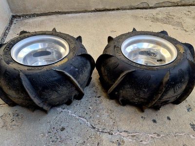 Rear Set ITP Sand Star 20x11-10 ATV Paddle Tires with Aluminum Wheels