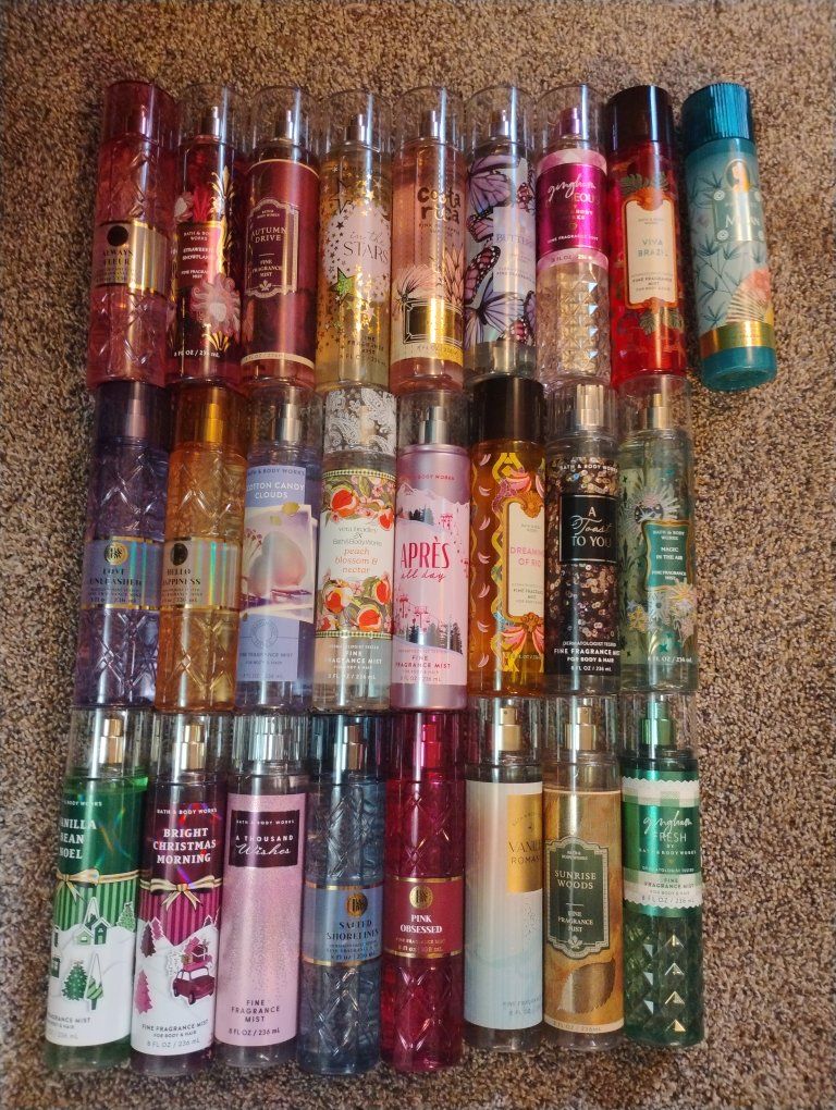 FUNDRAISER-Bath & Body Works Fine Fragrance Mist Lot - 25 Full Size Body Mists, Various Scents. All still full and very lightly