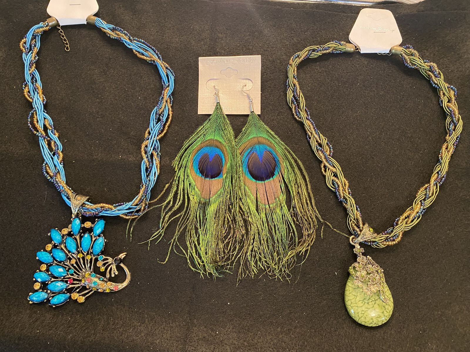 NEW! Peacock Jewelry Statement Pendant Necklaces & Feather Earrings - Beautiful - $10-$25 - C PIX