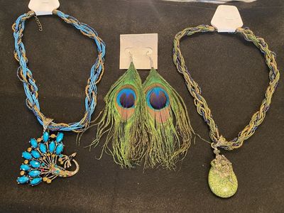 NEW! Peacock Jewelry Statement Pendant Necklaces & Feather Earrings - Beautiful - $10-$25 - C PIX
