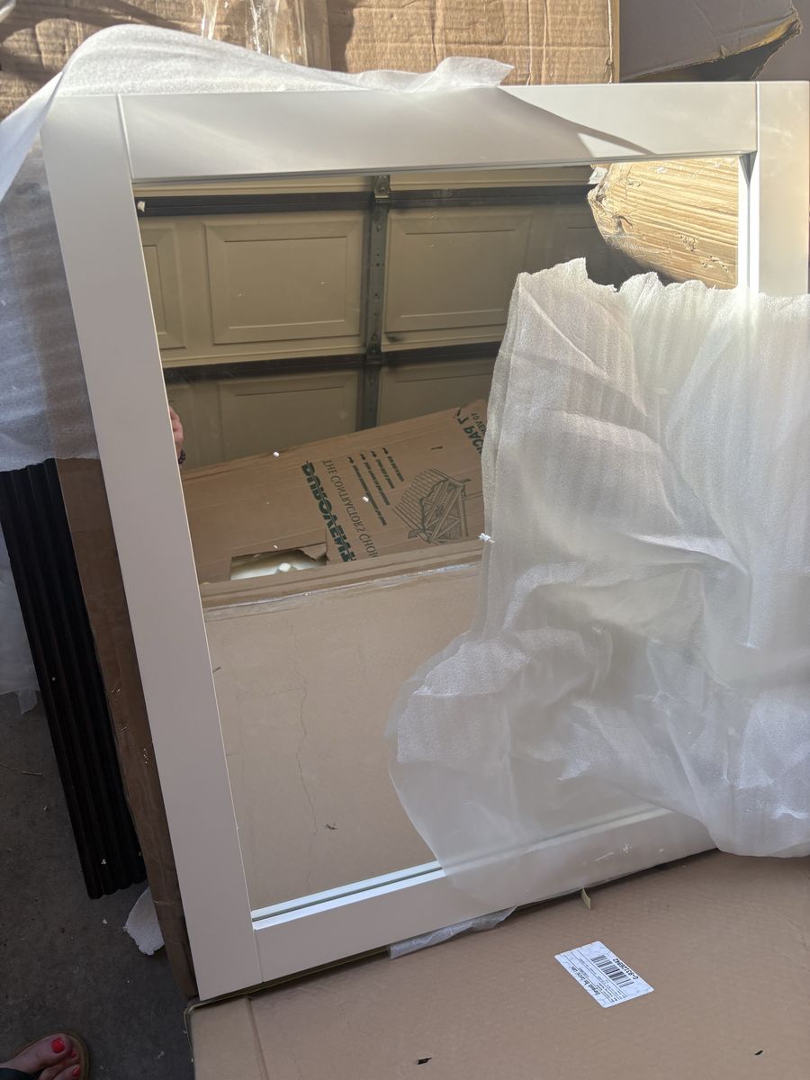 New White Rectangular Wall Mirror - Sleek Modern Design for Any Room 27 x 40