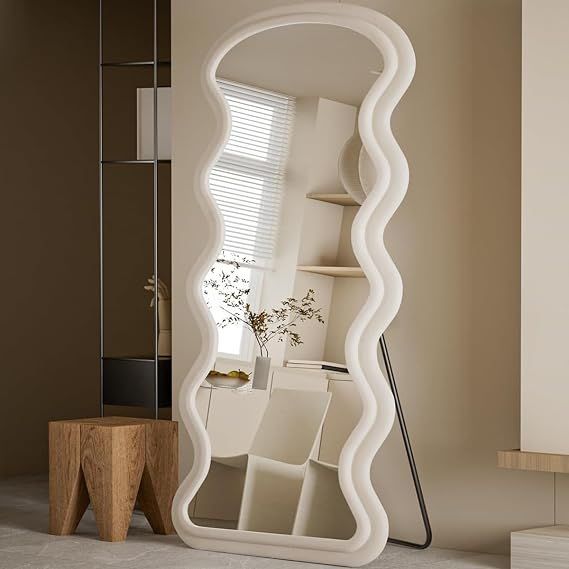Full Length, 70"x30" Wavy Full-Length Mirror with Stand for Hanging or Leaning Against Wall