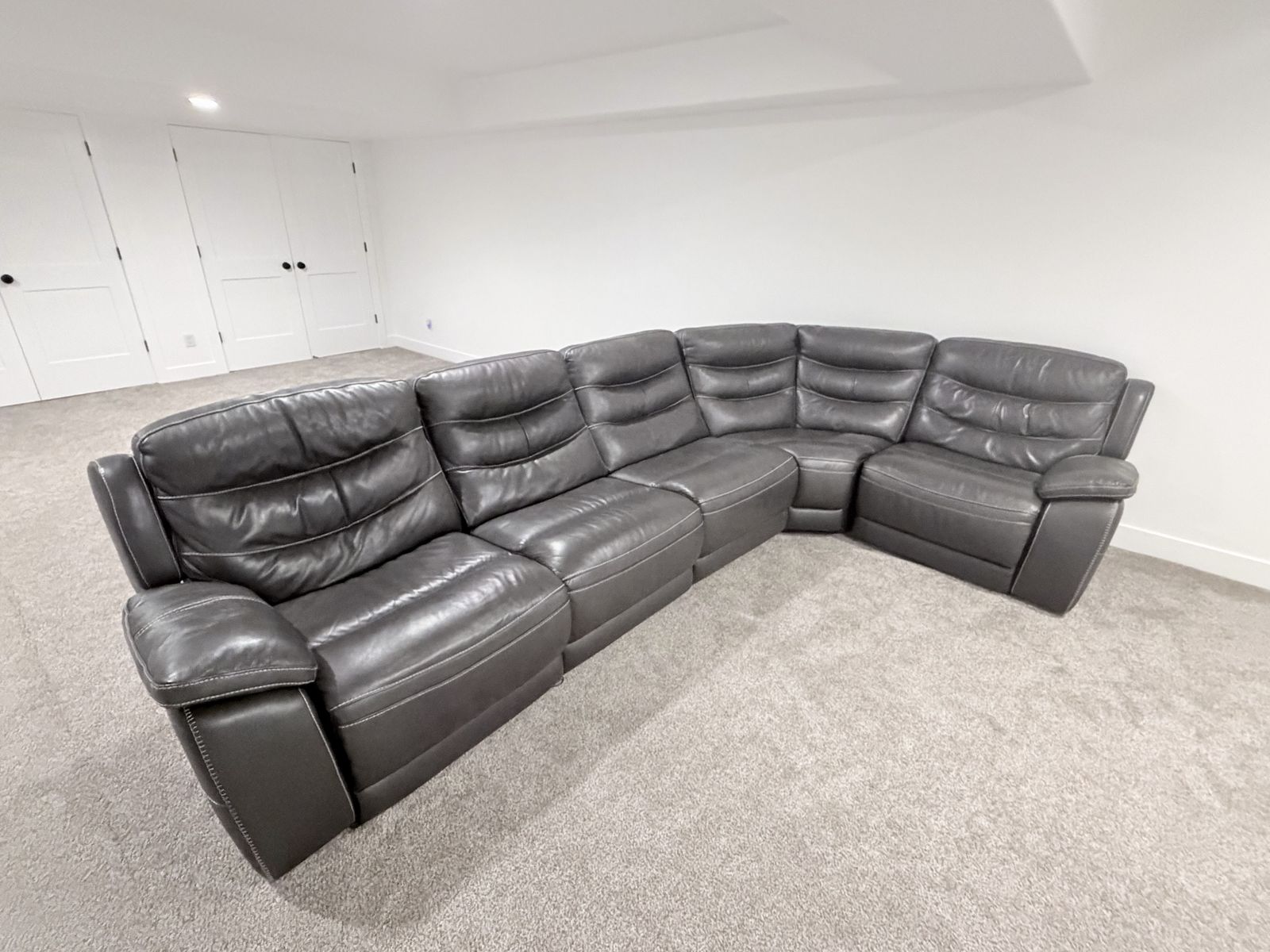 Gray Leather Reclining Sectional Sofa Couch- Used, Good Condition