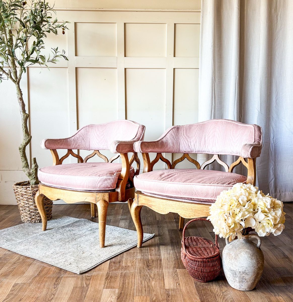 *FREE DELIVERY* Vintage 1970s Pink Mid Century Sculptural Curved Barrel Wood Chairs