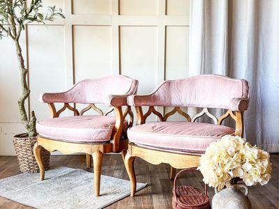 *FREE DELIVERY* Vintage 1970s Pink Mid Century Sculptural Curved Barrel Wood Chairs