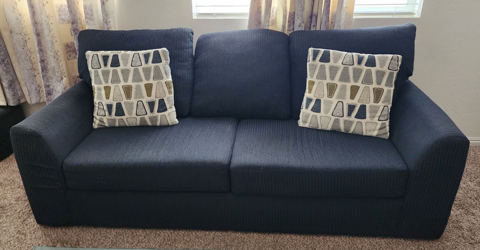 Navy Blue Textured Fabric Sofa