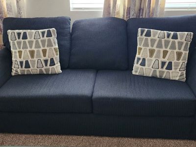 Navy Blue Textured Fabric Sofa