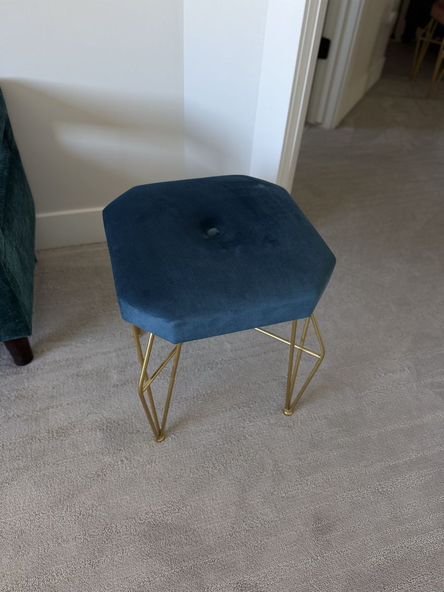 Navy Blue Contemporary Velvet Vanity Stool