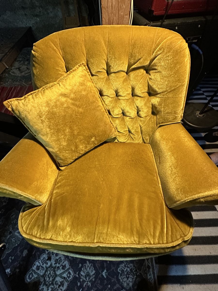 MCM gold velvet swivel armchair