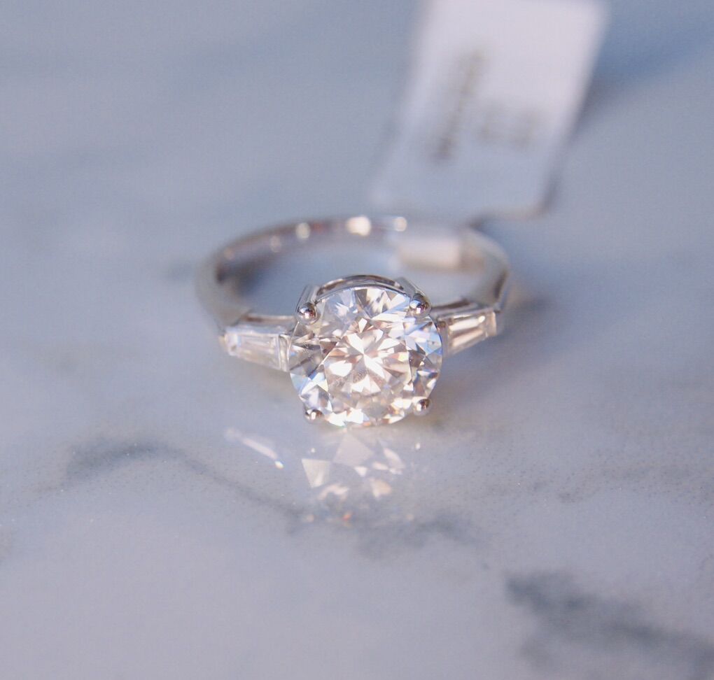 2.83CTW LAB Three-Stone Round & Baguette Diamond Engagement Ring – 14K White Gold, GIA Certified