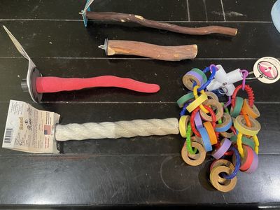 New and Used bird toys and perches bundle