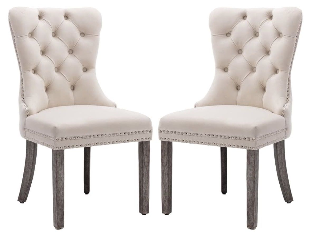 New Set of 2 Beige Velvet Dining Chairs