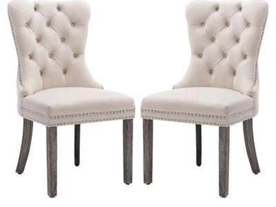 New Set of 2 Beige Velvet Dining Chairs