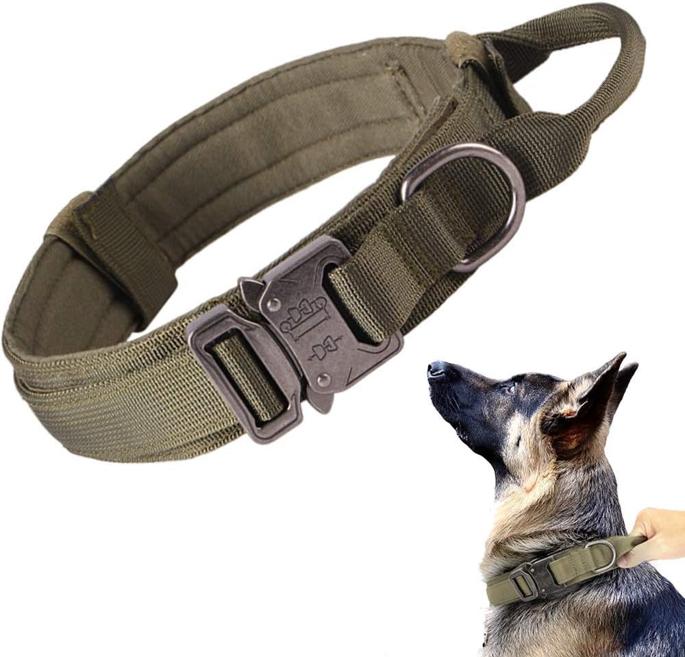 NEW Tactical Dog Collar Adjustable Military Nylon Dog Collar with Control Handle and Heavy Duty Metal Buckle
