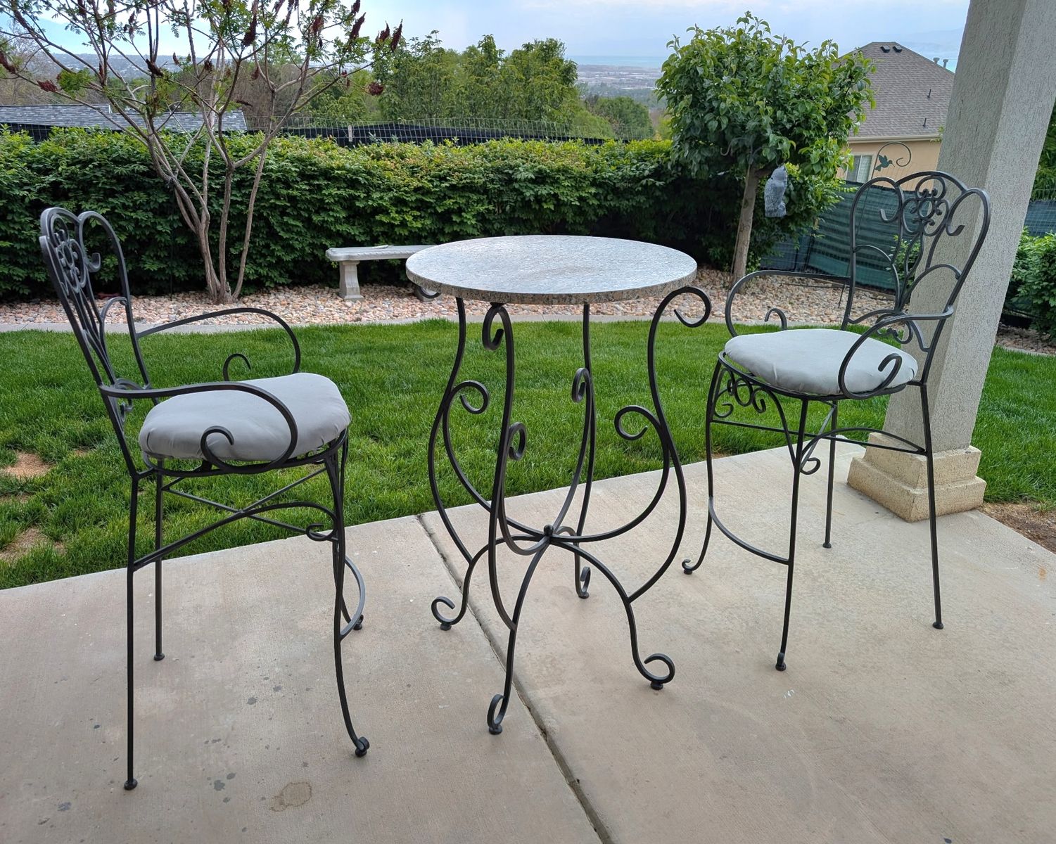 Granite Top Patio Bistro Set – Heavy Duty Wrought Iron Style