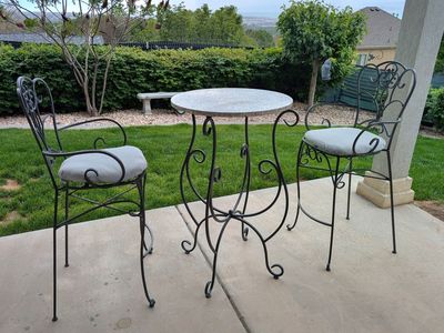 Granite Top Patio Bistro Set – Heavy Duty Wrought Iron Style