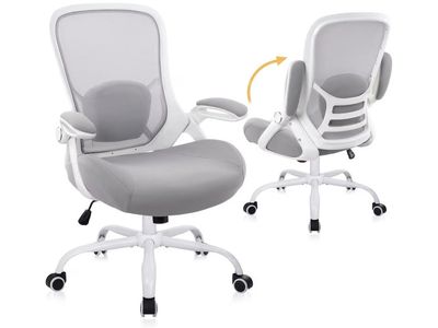 Unbranded White & Grey Office Chair with Lumbar Support and Flip-Up Arms, New in Box
