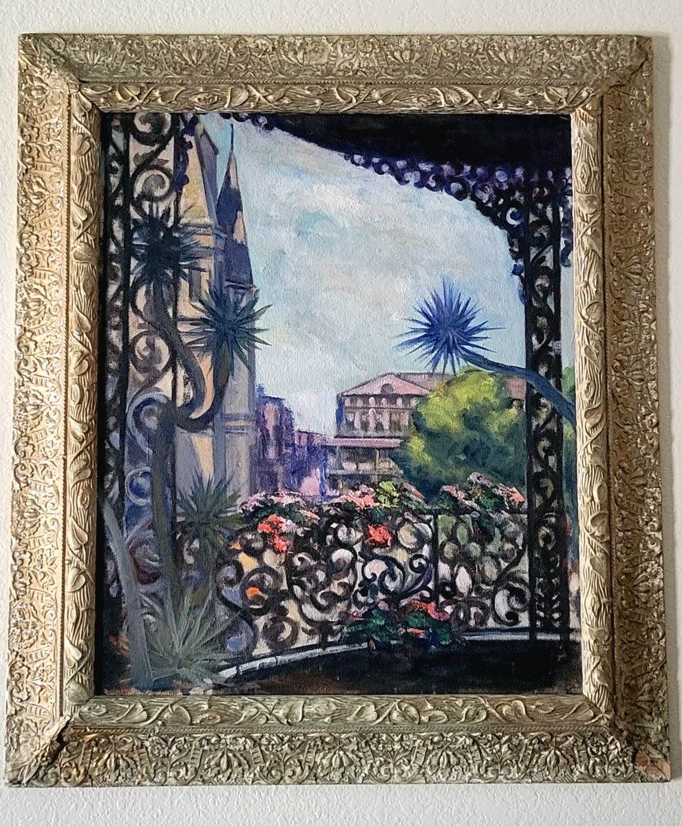 An Iconic New Orleans French Quarter Balcony Oil Painting