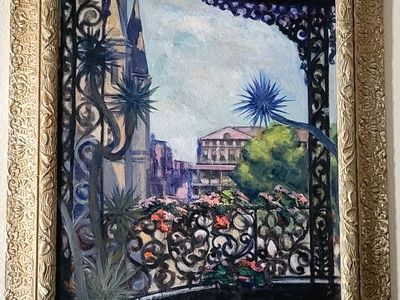 An Iconic New Orleans French Quarter Balcony Oil Painting
