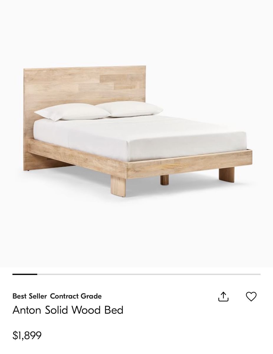 West Elm Solid Wood Bed frame - Queen (2 available)