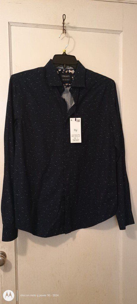 newNavy and speckled men's long sleeve dress shirt