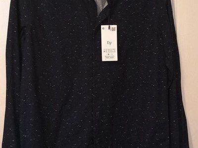 newNavy and speckled men's long sleeve dress shirt