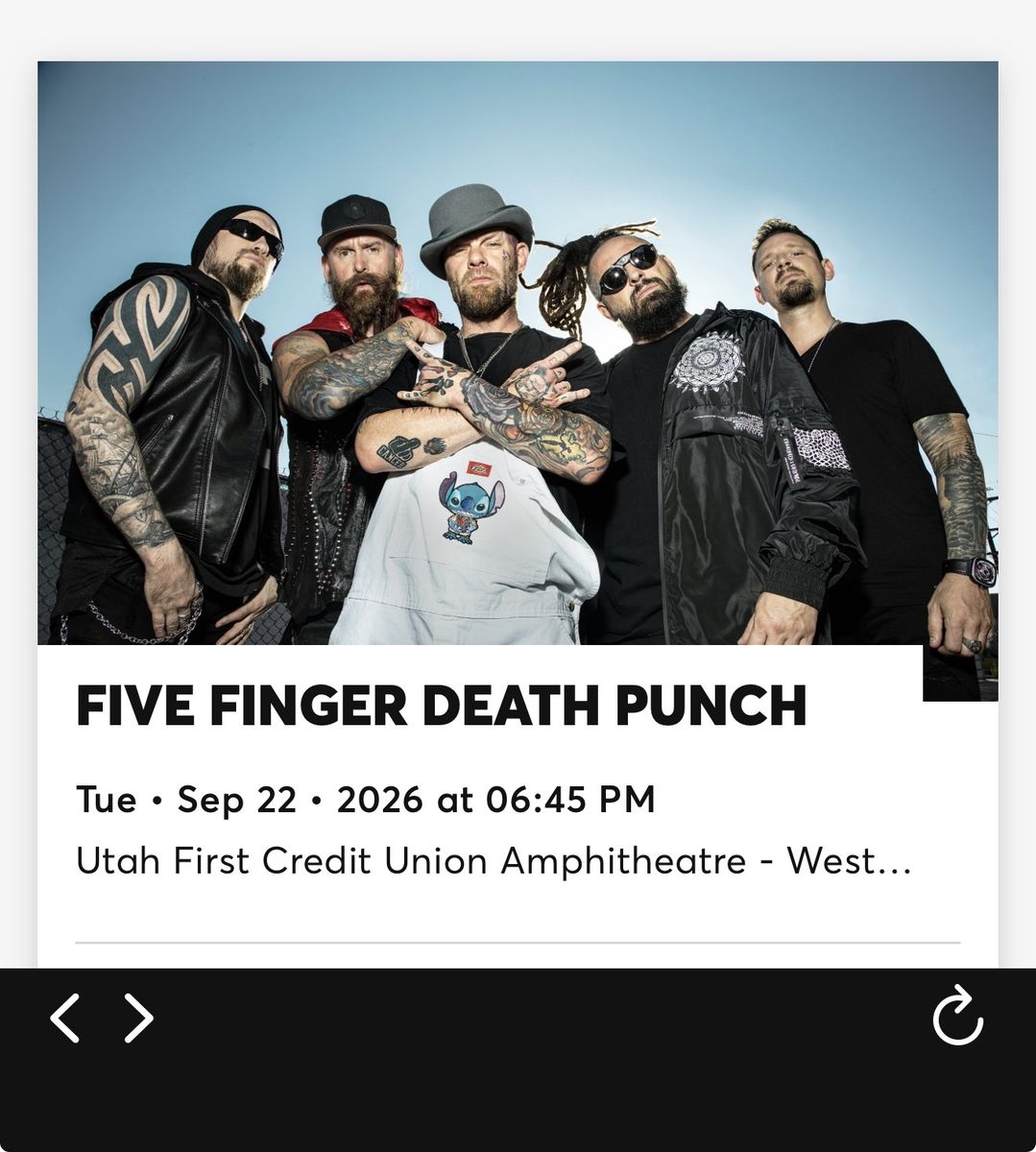 Five Finger Death Punch Concert Tickets - Utah First Credit Union Amphitheatre (Sep 22, 2026)