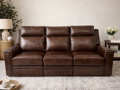 Brown Leather Manual Reclining Couch with USB Ports