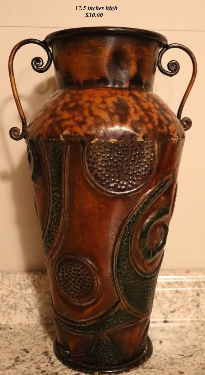Large Metal Vase for flowers or long plant brushes.