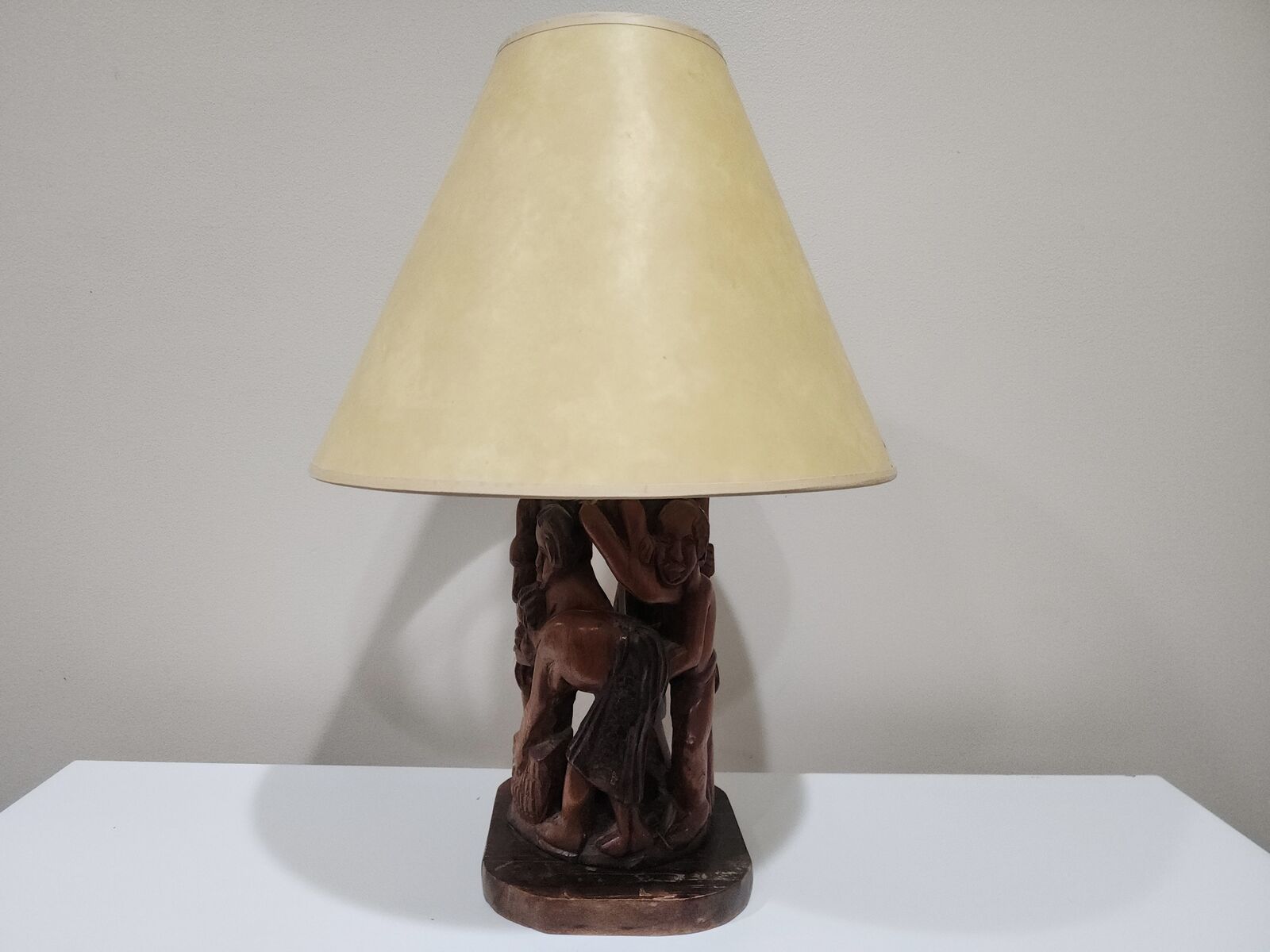 VINTAGE HAND CARVED MAKONDE UJAMAA TREE OF LIFE SOLID WOOD LAMP WORKS GREAT NICE CONDITION!