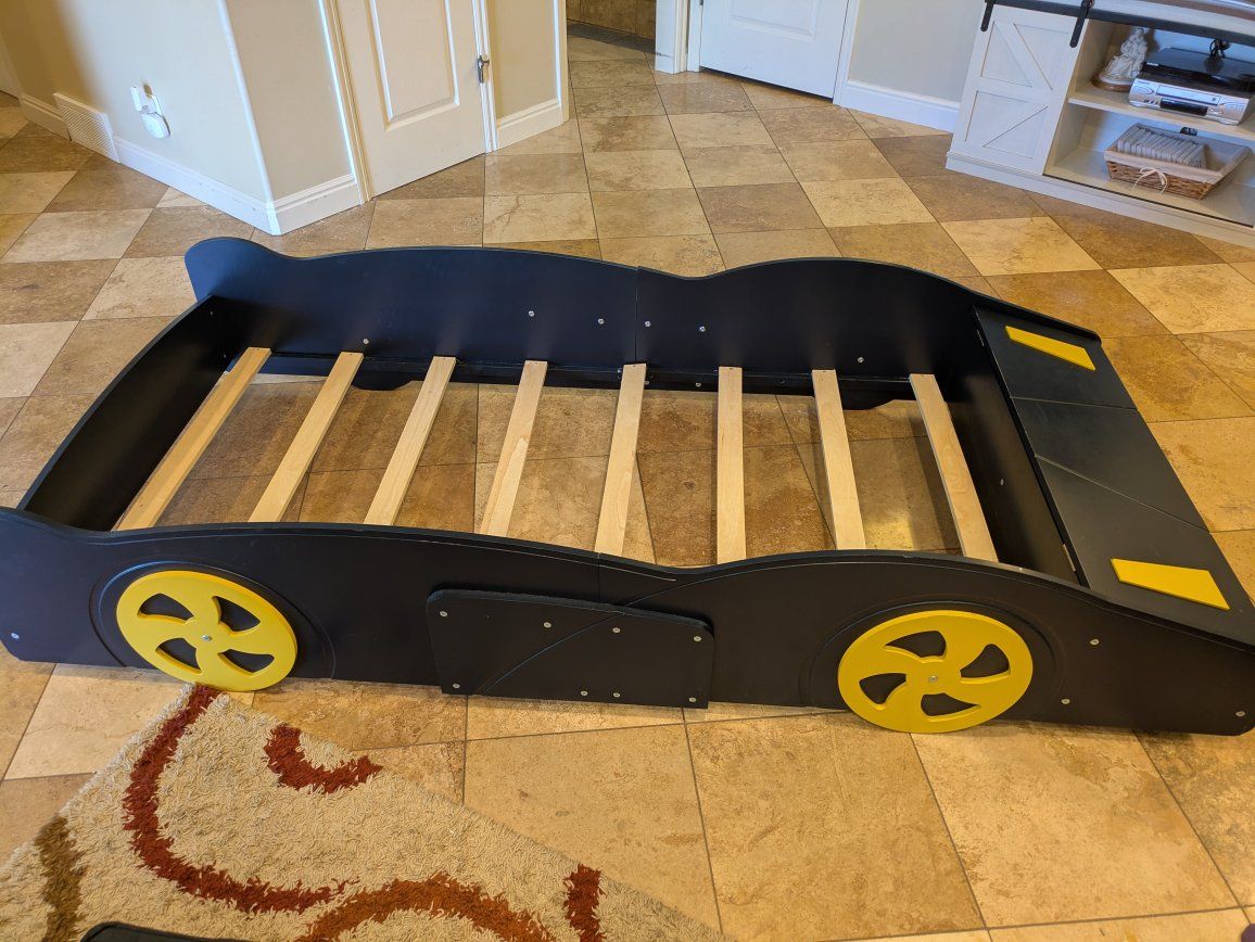 Dark / Navy Blue TWIN Car Bed Frame with front toy box