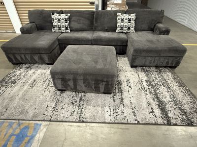 Charcoal Sectional Couch + Ottoman *CAN DELIVER*