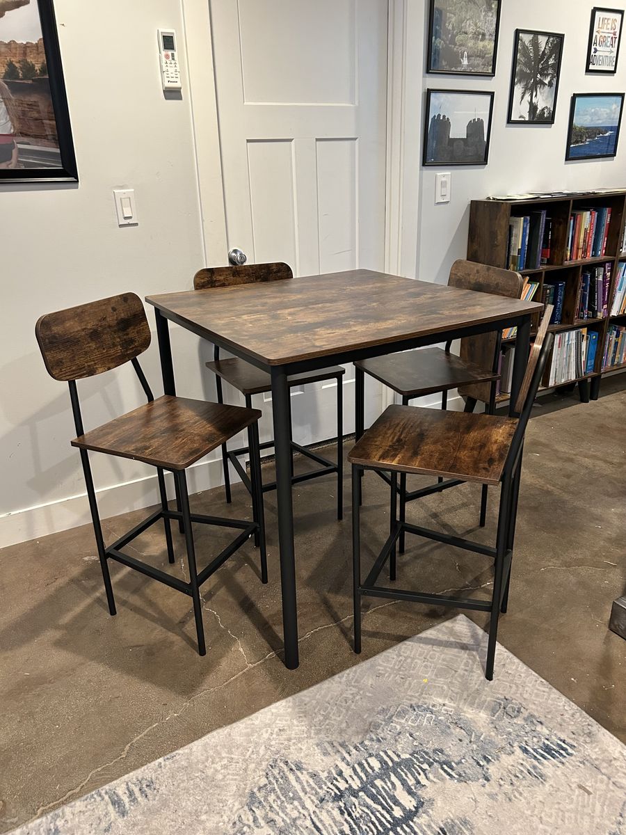New 5 Piece Counter Height Dining Set Table 4 Chairs Industrial