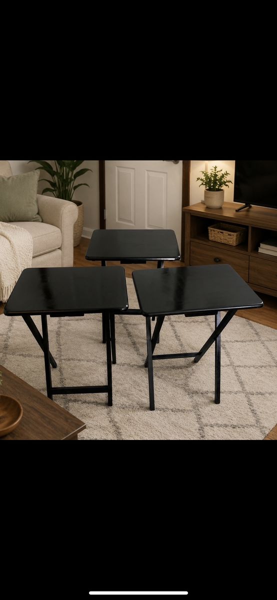 Black Folding Tables (Set of 3) - Portable & Space-Saving Tables
