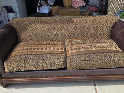 Elegant Traditional Sofa – Solid Wood Details & Leather Arms – $50 OBO