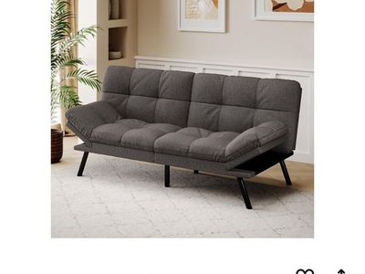 AMICLIBER Convertible Futon Sofa Bed, Grey Linen Memory Foam Loveseat Sleeper, Adjustable