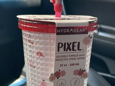 HYDRAGEAR Pixel 22oz rose Tumbler Plastic BPA-Free Straw Topper bow