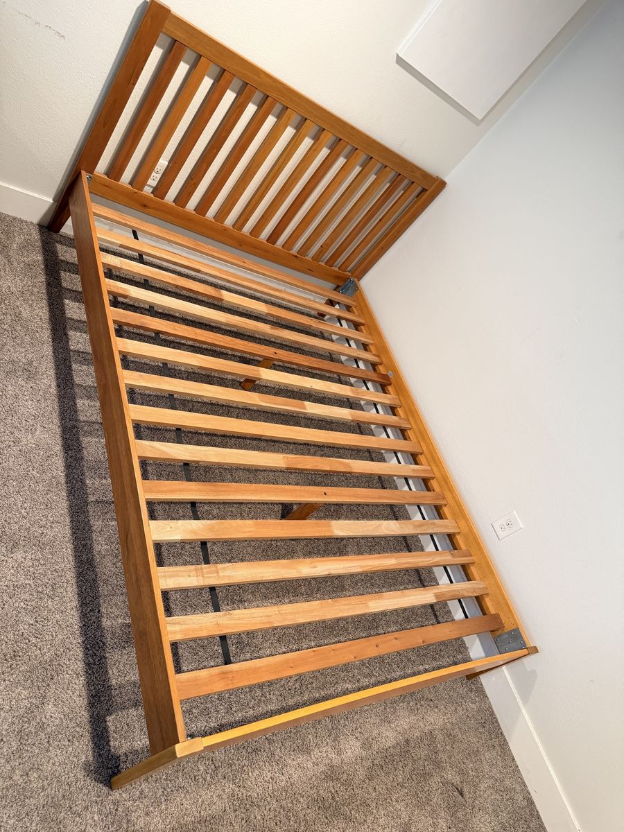 Wooden Bed Frame with Slatted Headboard and Base - Queen Size, good Condition