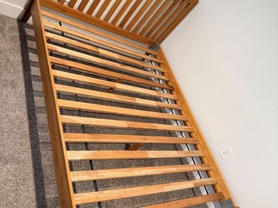 Wooden Bed Frame with Slatted Headboard and Base - Queen Size, good Condition