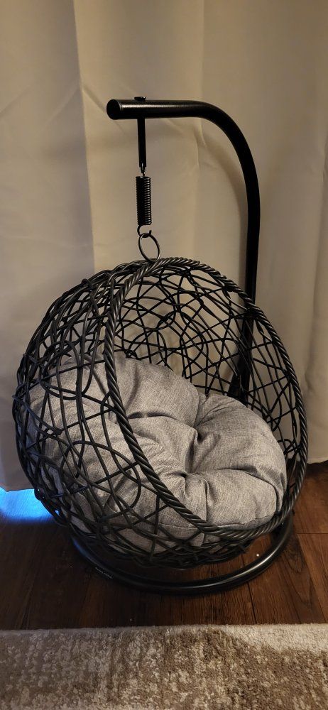 Hanging Egg Chair Pet Bed with Metal Stand and Soft Gray Cushion