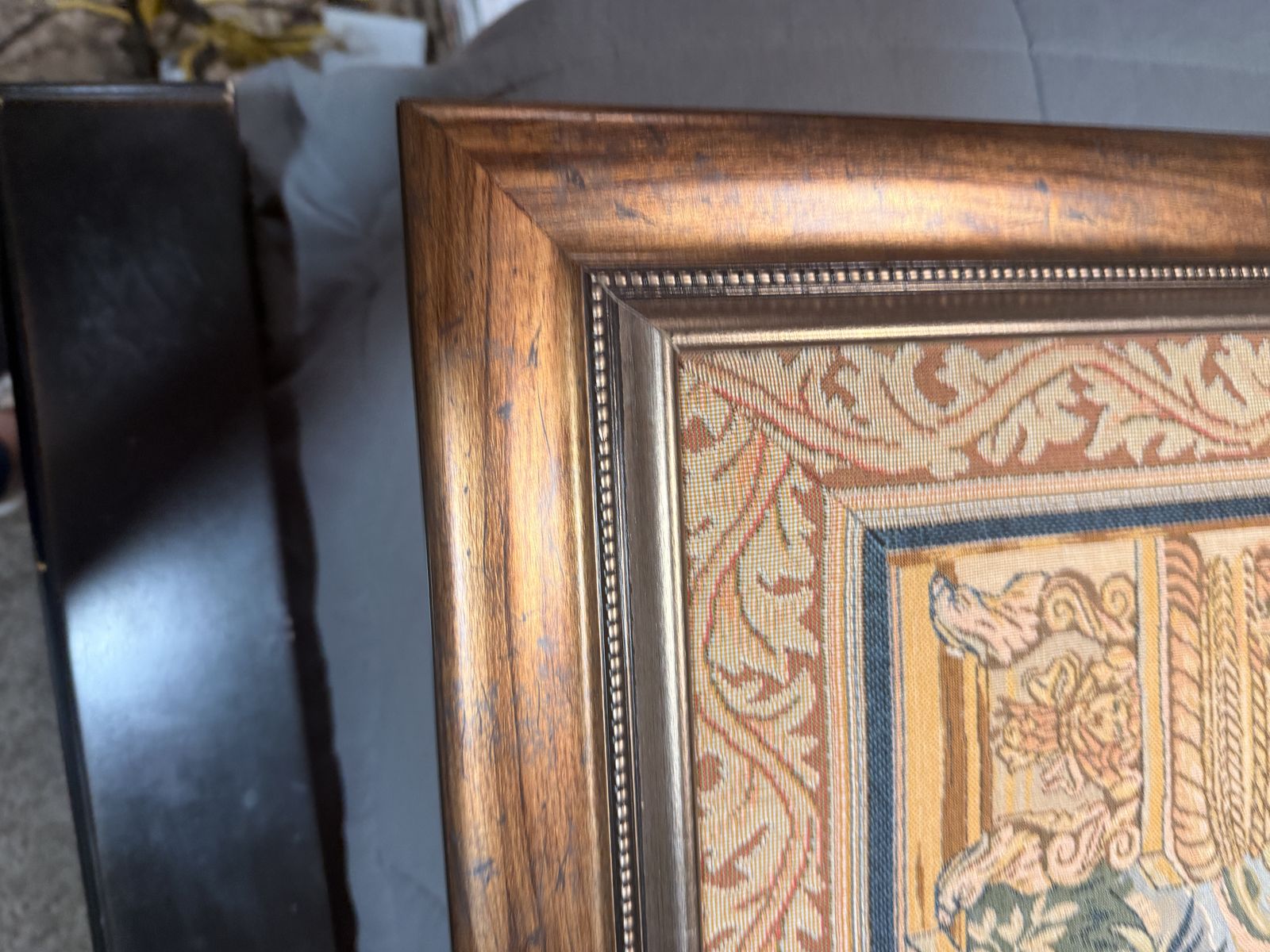French Floral Woven Tapestry With Frame 