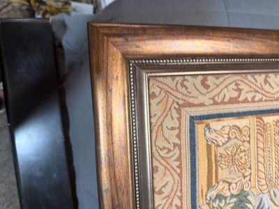 French Floral Woven Tapestry With Frame
