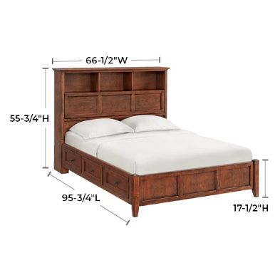 Wooden Queen Platform Bed Frame with Bookcase Headboard & Storage Drawers - Excellent Condition