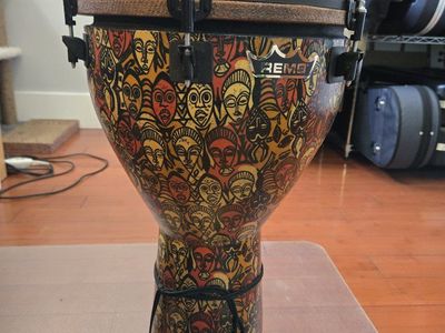 Remo Mondo Falam SL-5900-00 Djembe 12" Drum, Fiberskyn 3 Head, African Mask Graphic
